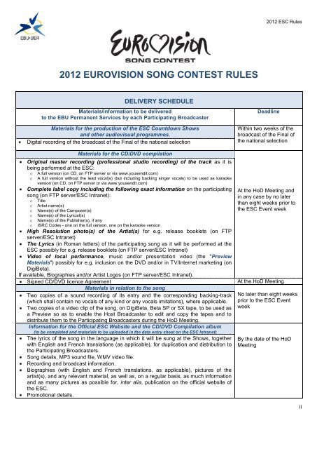 2012 EUROVISION SONG CONTEST RULES - Svt