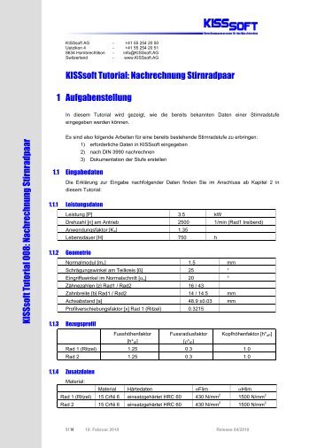 KISSsoft Tutorial: Nachrechnung Stirnradpaar 1 ... - KISSsoft AG