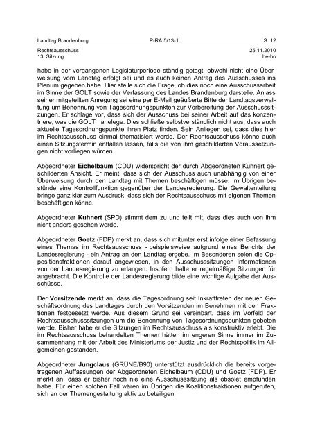 Landtag Brandenburg P-RA 5/13-1 Protokoll - Teil 1