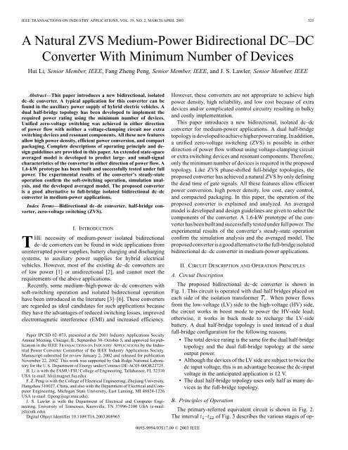 A natural ZVS medium-power bidirectional DC-DC converter with ...