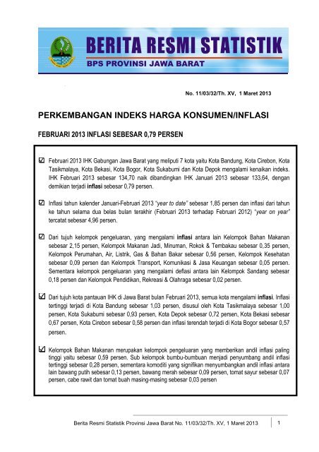 Perkembangan Indeks Harga Konsumen Inflasi Pemerintah Kota