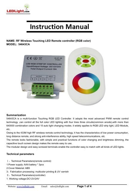 RF Wireless Touching LED Remote controller - LEDLight.com