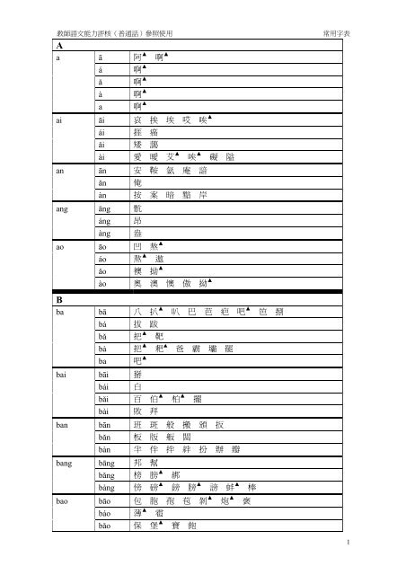 字表 - 香港考試及評核局