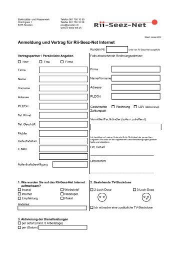 Anmeldung und Vertrag fÃ¼r Rii-Seez-Net Internet - Sevelen