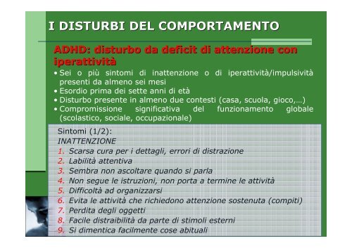 i disturbi del comportamento - La Nostra Famiglia