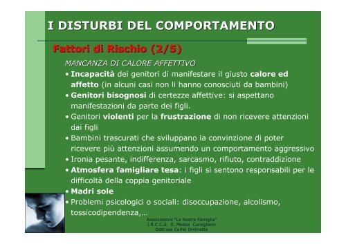 i disturbi del comportamento - La Nostra Famiglia