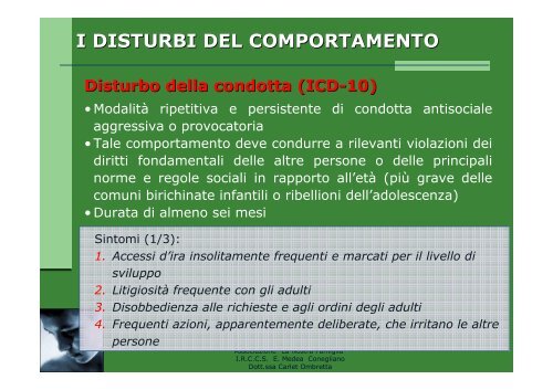 i disturbi del comportamento - La Nostra Famiglia