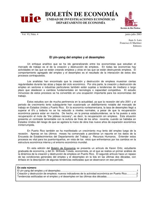 Vol. VI, NÃºm. 4 - Departamento de EconomÃ­a UPR-RP - Universidad ...