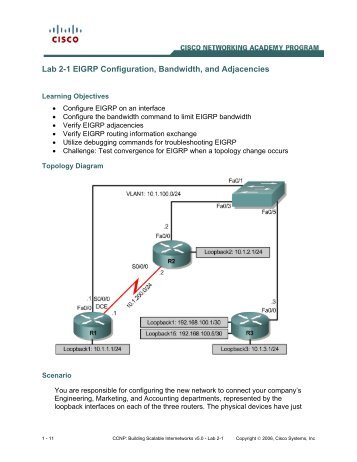 Lab 2-1 EIGRP Configuration, Bandwidth, and Adjacencies