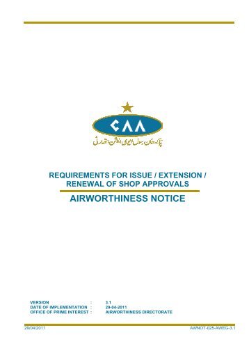 AWNOT-025-AWEG-3.1 dated 29th April 2011 - Civil Aviation Authority