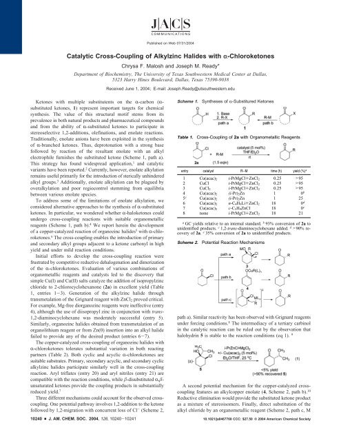 Catalytic Cross-Coupling of Alkylzinc Halides ... - UT Southwestern