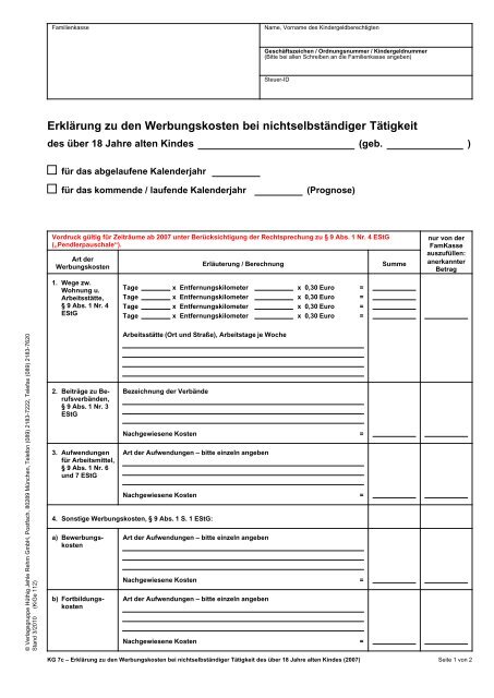 KG 7c, ErklÃ¤rung / Berechnung der Werbungskosten ... - rehmnetz.de