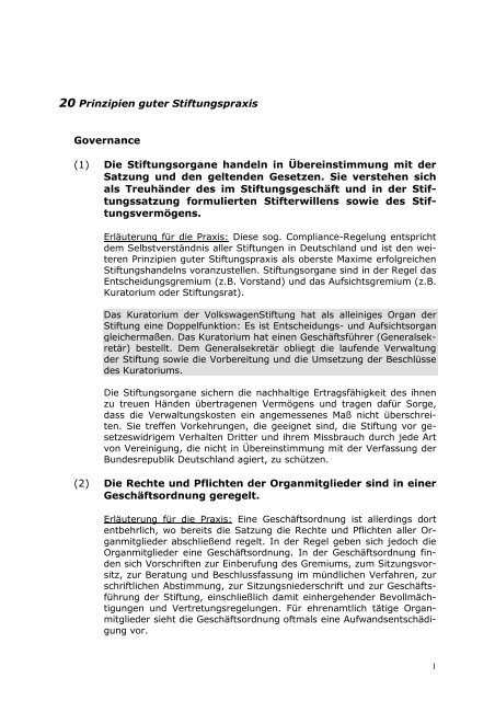 20 Prinzipien guter Stiftungspraxis Governance ... - Stiftung Mercator