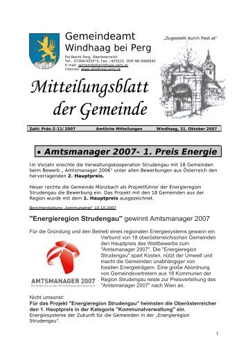 Mitteilungsblatt der Gemeinde - Gemeinde Windhaag bei Perg