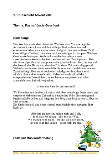 1. FrÃ¼hschicht Advent 2009 Thema: Das schÃ¶nste Geschenk ...