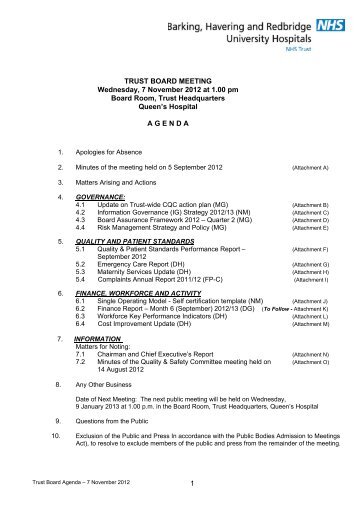 Trust Board papers November 2012 - Barking Havering and ...