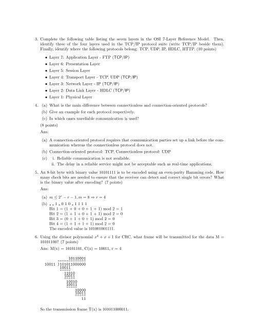 CS 742 Computer Communication Networks Exam 1 - Name: Fall ...