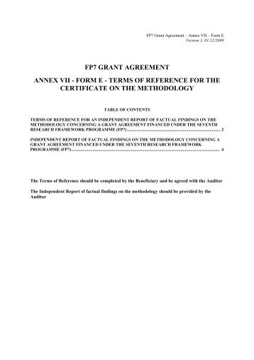fp7 grant agreement annex vii - form e - terms of reference for ... - KoWi