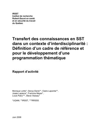 Transfert des connaissances en SST dans un contexte d ... - UQAM