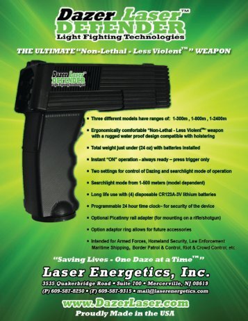 Dazer Laser DEFENDER Features and Spec Sheet - Laser Energetics
