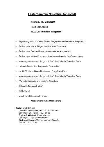 Festprogramm 700-Jahre-Tangstedt - Gemeinde Tangstedt