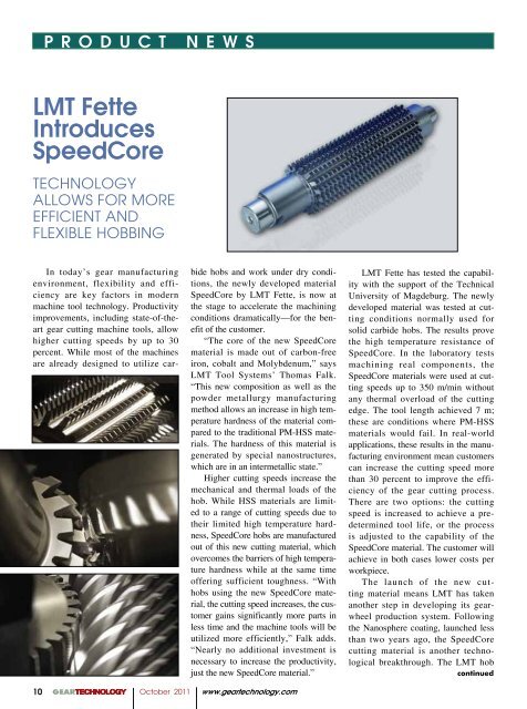 LMT Fette Introduces Speedcore - Gear Technology magazine