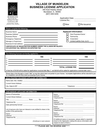 VILLAGE OF MUNDELEIN BUSINESS LICENSE APPLICATION