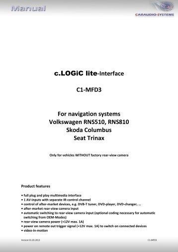 c.LOGiC lite-Interface C1-MFD3 For navigation ... - Alarm Service