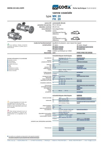 type vanne coaxiale MK 20 FK 20 - müller co-ax ag