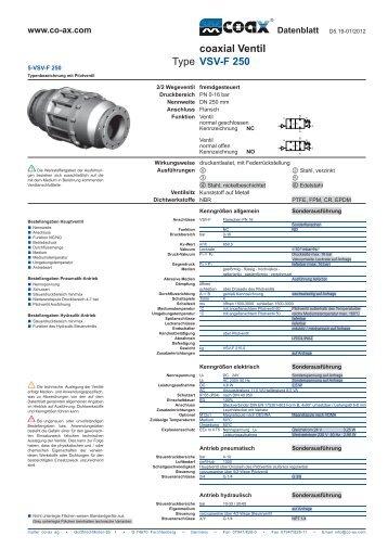 Type coaxial Ventil VSV-F 250 - müller co-ax ag