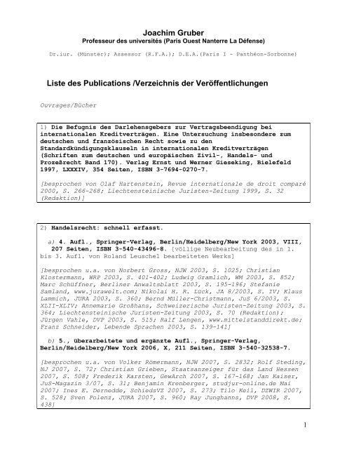 Joachim Gruber Liste des Publications /Verzeichnis der ...