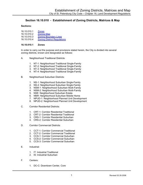 Establishment of Zoning Districts, Matrices and Map - City of St ...