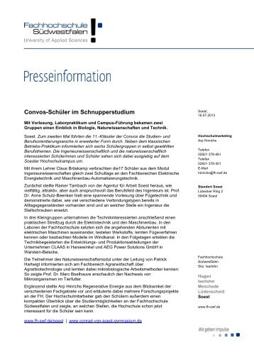 Bericht der FHS - Conrad-von-Soest-Gymnasium