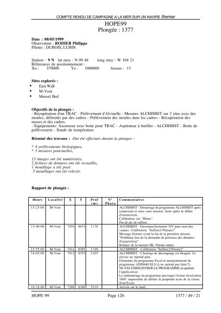 Rapport de Campagne - Station Biologique de Roscoff