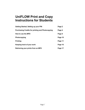 UniFLOW Print and Copy Instructions for Students - Birmingham City ...