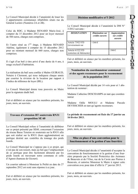 Bulletin Municipal janvier 2013 - La Neuville en Hez