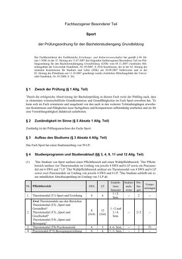 Fachbezogener Besonderer Teil Sport der Prüfungsordnung für den ...