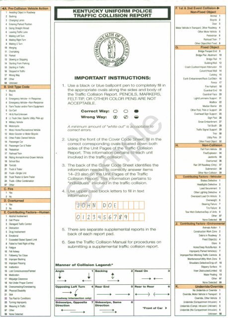 Kentucky Code Sheet for Paper KSP 74 - NHTSA