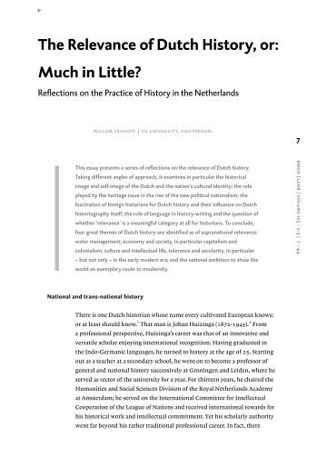 Willem Frijhoff, The Relevance of Dutch History, or