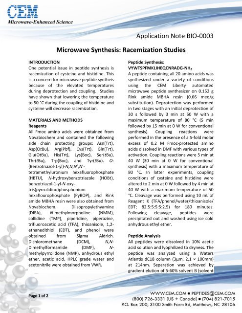 Racemization Studies - CEM Gmbh