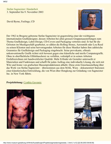 Stefan Sagmeister: Handarbeit 3. September bis 9 ... - eMuseum