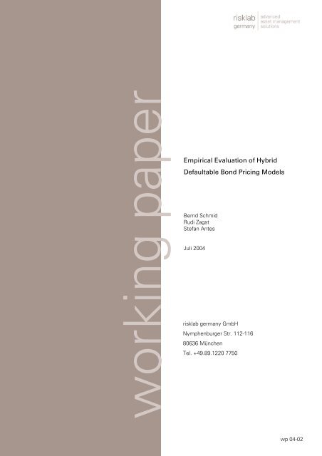 Empirical Evaluation of Hybrid Defaultable Bond Pricing ... - risklab