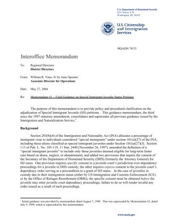 Memorandum #3 -- Field Guidance on Special Immigrant ... - uscis