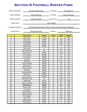 Section IX Football Roster Form - Section IX Athletics