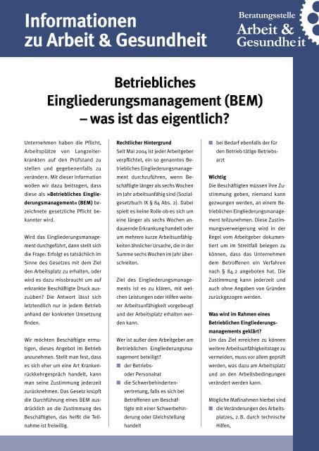 Betriebliches Eingliederungsmanagement (BEM) - Beratungstelle ...
