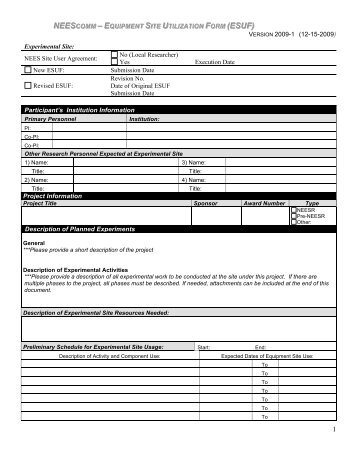 Equipment Site Utilization Form