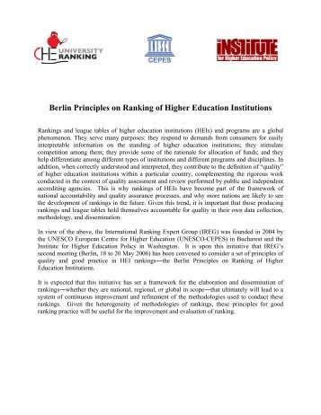 Berlin Principles on Ranking of Higher Education Institutions