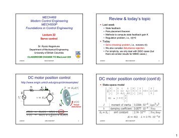 Review & today's topic DC motor position control (cont'd) - UBC ...