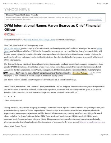 DWM International Names Aaron Bearce as Chief ... - Society Awards