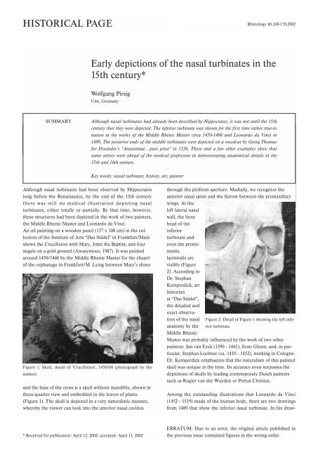 Early depictions of the nasal turbinates in the 15th century ...